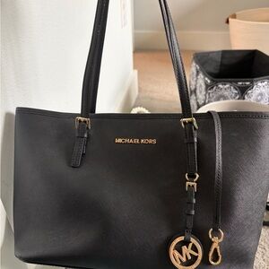 Michael Kors Black Tote with Gold Logo Charm